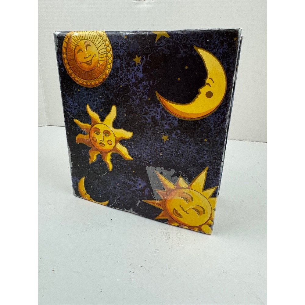 Vintage Felco Celestial Sun Moon Stars Photo Album Magnetic Pages Blue Gold 90s